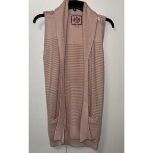 Juicy Couture Women Pink StripedSleeveless Tunic Cardigan Layer Cashmere Wool